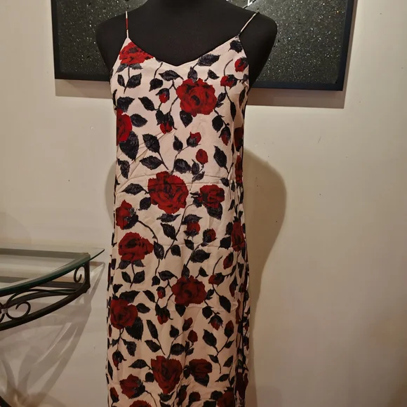 Ganni V-neck Rose Print Slip Silk Dress 07000 - Picture 14 of 14